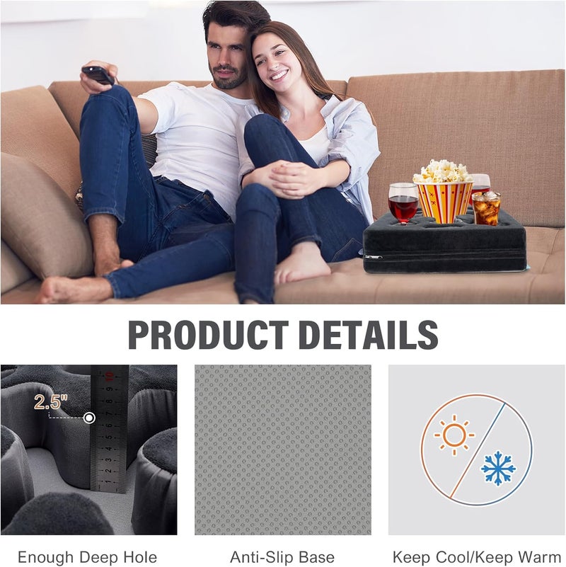 IGOHEALS Couch Cup Holder-Sofa Cup Holder Pillow Tray Caddy Cupholder Hearted for Bed, Rv, Tv, Car, Man Cave, Backseat for Remote, Drinks, Snacks (Square-Grey) - Image 3